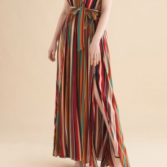 CHIC WISH || Elegance Keeper Striped V-Neck Sleeveless Maxi Dress - XS - Picture 7 of 9